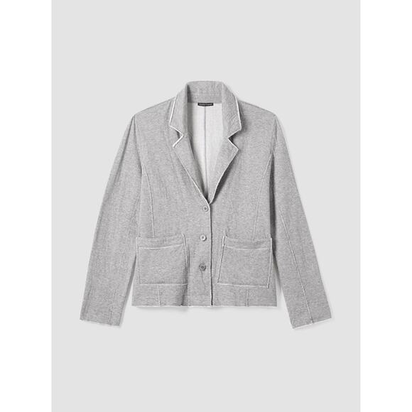 Eileen FIsher Double Layer Ripple Knit Notch Collar Blazer Heather Gray Medium - Picture 2 of 8